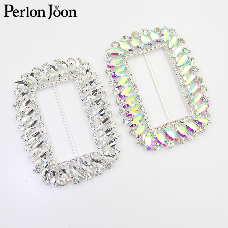 Perlon Strap Woven - 2ชิ้น10.3*7.5เซนติเมตร (ภายใน6.3เซนติเมตร) สี่เหลี่ยม AB แก้วคริสตัลหัวเข็มขัด DIY