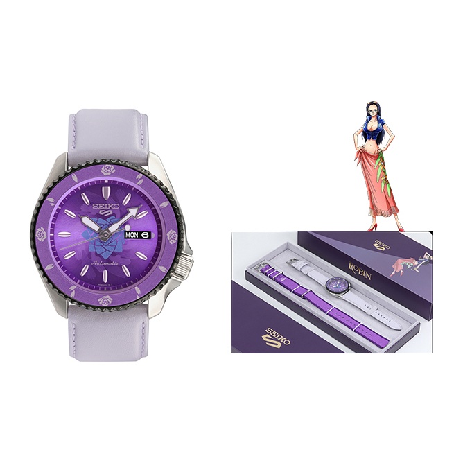Seiko Watch Prospex - นาฬิกา SEIKO 5 ระบบกลไกสำหรับธุรกิจ สายหนังวัว/หนังวัว หน้าปัดสีม่วง