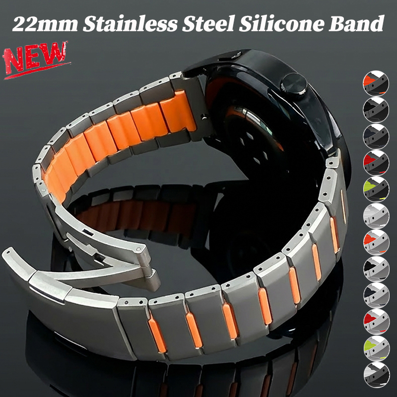 Silicone Watch Band 22Mm - สายซิลิโคนสแตนเลสขนาด 22 มม. สำหรับนาฬิกา Huawei GT6-6Pro