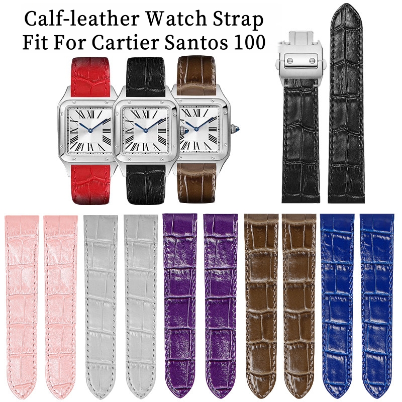 Cartier Watch Ballon Bleu - สายนาฬิกาหนังวัวแท้คุณภาพสูงสำหรับ Cartier Santos 100 ขนาด 20