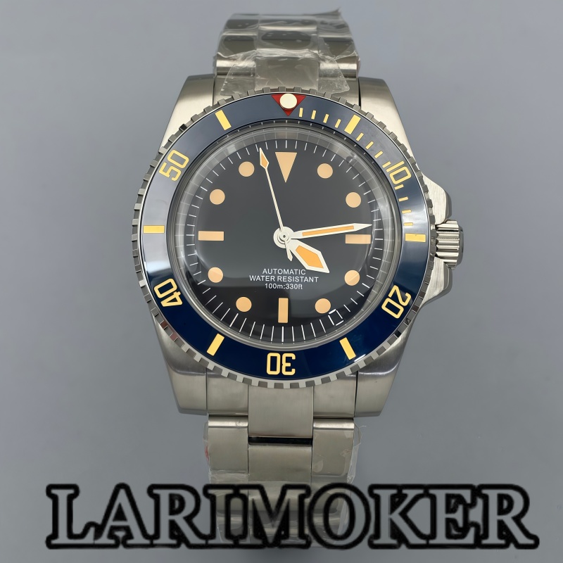 Tropic Strap Vintage - LARIMOKER 40 มม.นาฬิกาวินเทจเหมาะกับ NH35 PT5000 กลไกสแตนเลสสตีลและสายนาฬิกากระจกโดมสีเขียวเรืองแสง