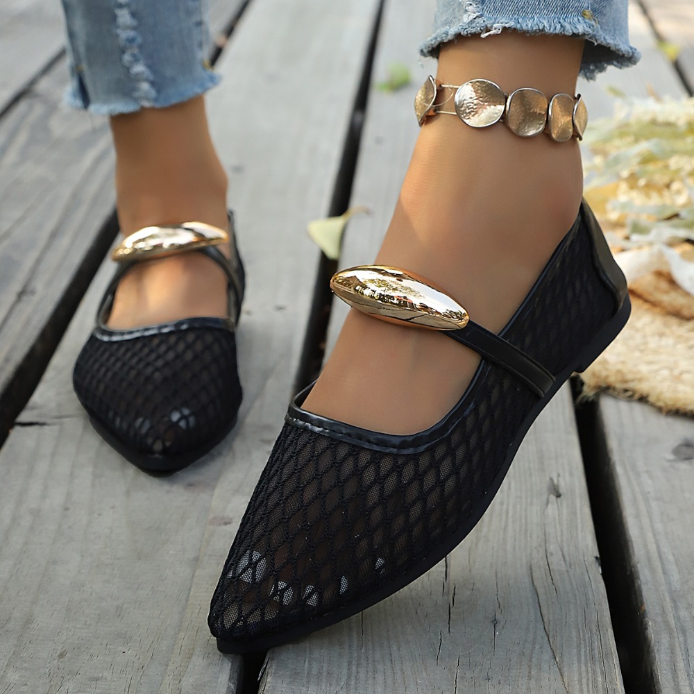 รองเท้าส้นแบนผู้หญิงแบบตาข่าย  - Mesh Strap Metal บทวิจารณ์และราคา