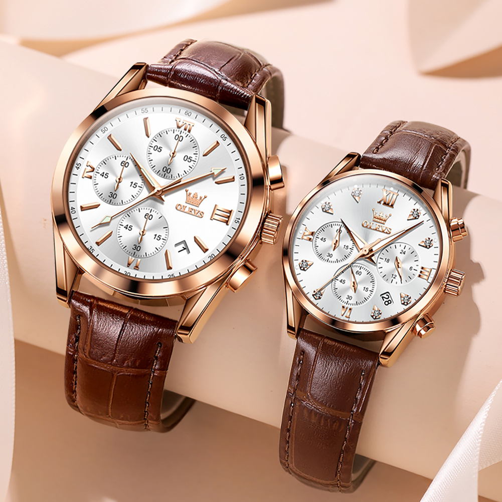OLEVS นาฬิกาคู่สำหรับผู้ชาย, น - Leather Watch Band Men บทวิจารณ์และราคา